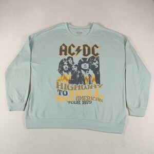 AC/DC Sweatshirt Womens 1X Mint Green Highway To Hell Tour 1979 Graphic Crewneck